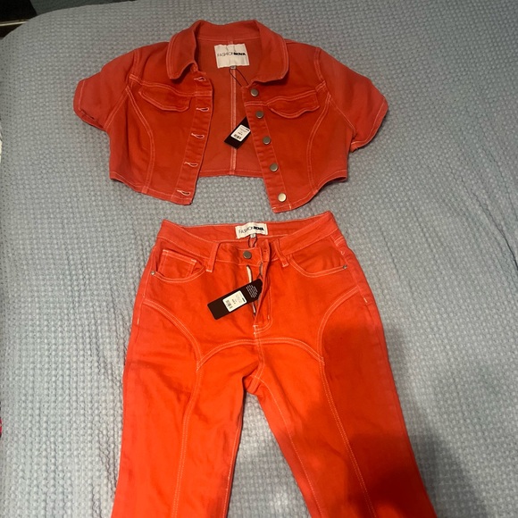 Orange jean set new never worn fashion nova - Picture 1 of 4